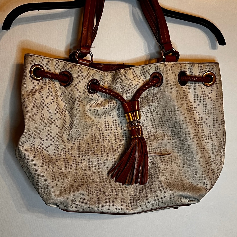 Michael Kors Tan and Brown Tote gathered Bag